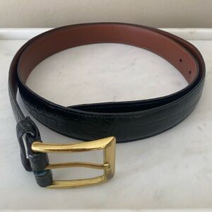 Jos. A. Bank Embossed Croc Calf Skin Black Belt Solid Brass Buckle Classic 40